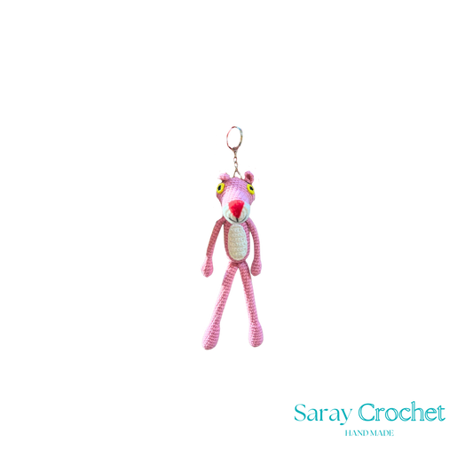 A pink panther leotard for women, with long sleeves and a standing pose.